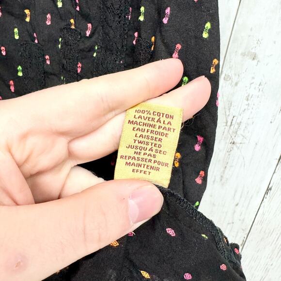 APRIL CONNEL Tank Top Women Size M Blouse Black Neon Spotted Button Down Casual - Picture 3 of 5